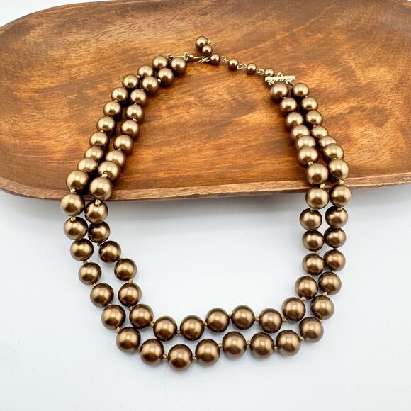 Vintage Napier Brass Tone Necklace Double Strand Retro Glam Statement Timeless - Picture 1 of 8
